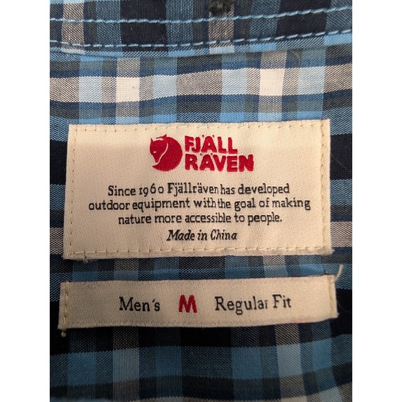 Fjallraven Shirt Men's M Blue Plaid Ovik Short‎ Sleeve Button Down Poly/Cotton - Picture 4 of 15